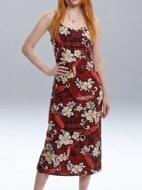 Vintage Hawaiian Dress 90s 'Tiki Palm' Label Beach Sleeveless Midi